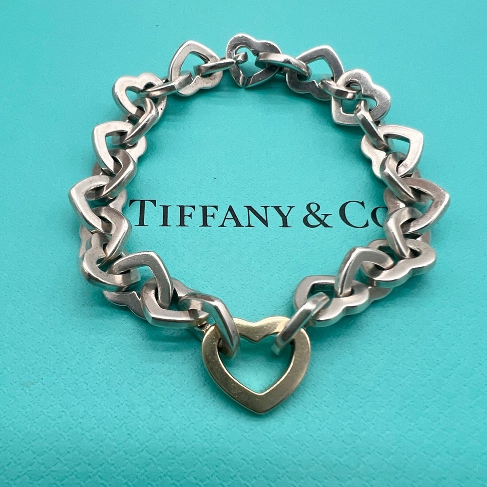 🔴Authentic Tiffany & Co Retired Vintage Multi HeartsSilver& Gold Heart Bracelet🔴 - Picture 3 of 10
